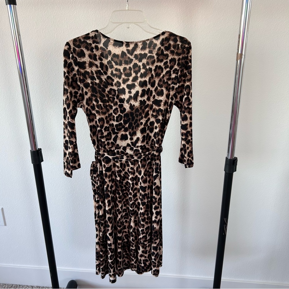 West Kei Neutral Animal Print Faux Wrap Dress - Picture 2 of 7